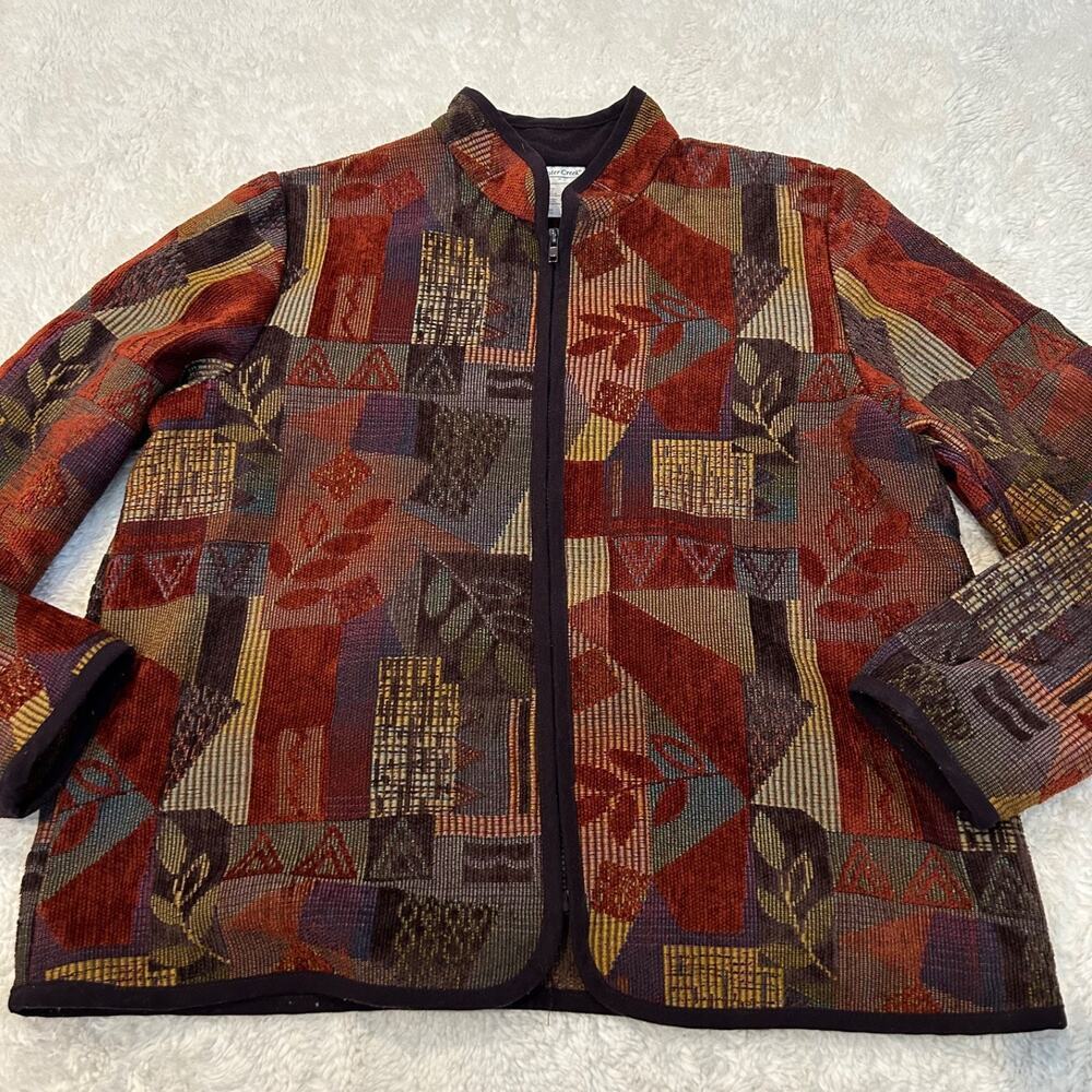 Coldwater Creek Jacket Womens L Tapestry Button Up Boho Indie Embroidered Casual